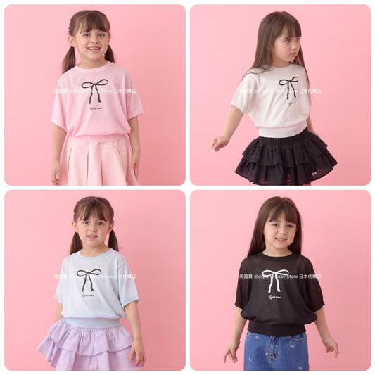 Japanese children's clothing Ly# mine bow print top 110-140cm girls summer TOPS 