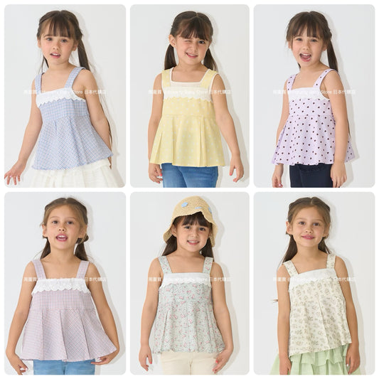 Japanese children's clothing Ly# mine ruffled camisole top 100-150cm girls summer TOPS 