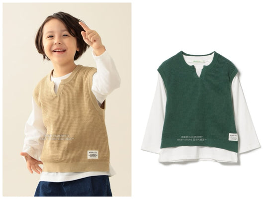 日本童裝 BEAMS mini 針織背心&長袖上衣套裝 90-150cm 男童款 秋冬季 TOPS