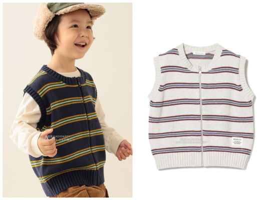 日本童裝 BEAMS mini 條紋針織背心外套 90-140cm 男童款/女童款 秋冬季 OUTERWEAR