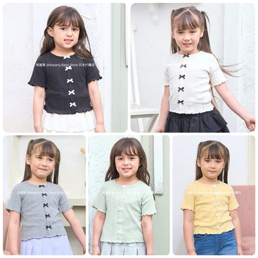 Japanese children's clothing Ly# mine bow top 100-150cm girls summer TOPS 