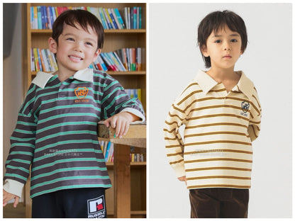 日本童裝 B:MING by BEAMS 條紋翻領上衣 100-130cm 男童款 秋冬季 TOPS