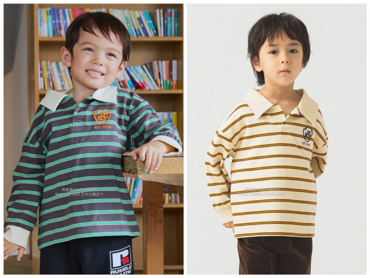 日本童裝 B:MING by BEAMS 條紋翻領上衣 100-130cm 男童款 秋冬季 TOPS