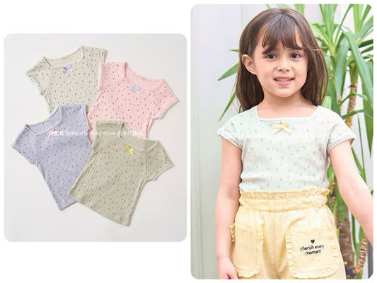 Japanese children's clothing Ly# mine floral top 100-150cm girls summer TOPS 