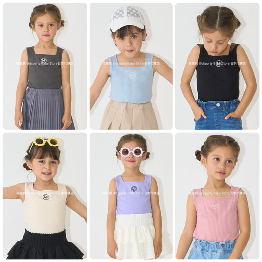 Japanese children's clothing Ly# mine square neck vest 100-150cm girls summer TOPS 