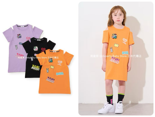 Japanese children's clothing X-girl Stages off-the-shoulder dress 80-140cm girls' summer dresses 