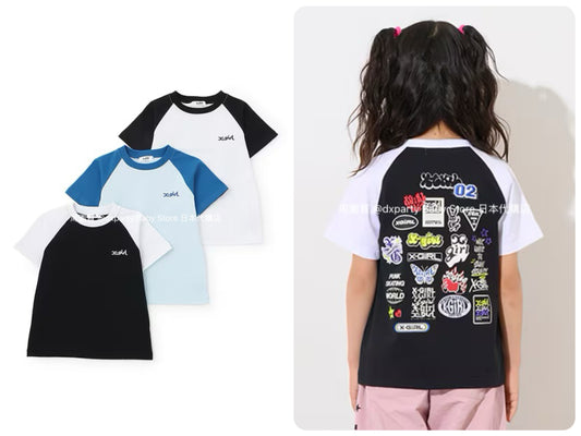 Japanese children's clothing X-girl Stages printed top 80-140cm girls summer TOPS 