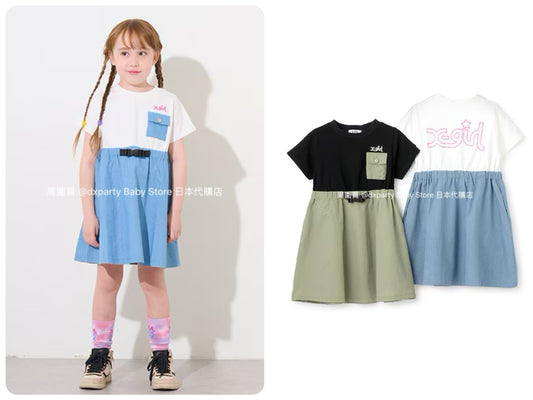 Japanese children's clothing X-girl Stages patchwork dress 80-140cm girls summer dresses 