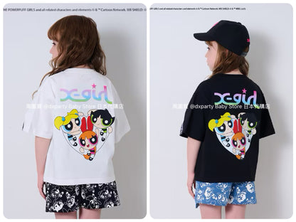 Japanese children's clothing X-girl Stages x Flying Girls printed top 90-140cm girls summer TOPS 