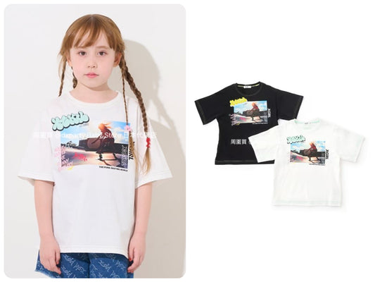 Japanese children's clothing X-girl Stages skateboard girl photo print top 80-140cm girls summer TOPS 