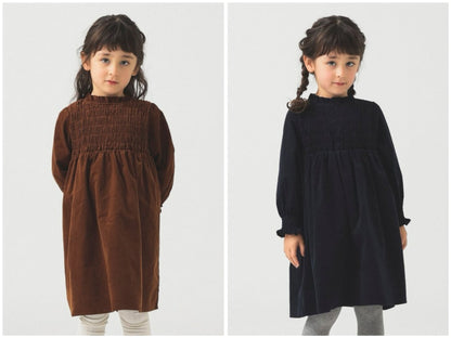 日本童裝 B:MING by BEAMS 燈芯絨皺褶連身裙 100-140cm 女童款 秋冬季 DRESSES