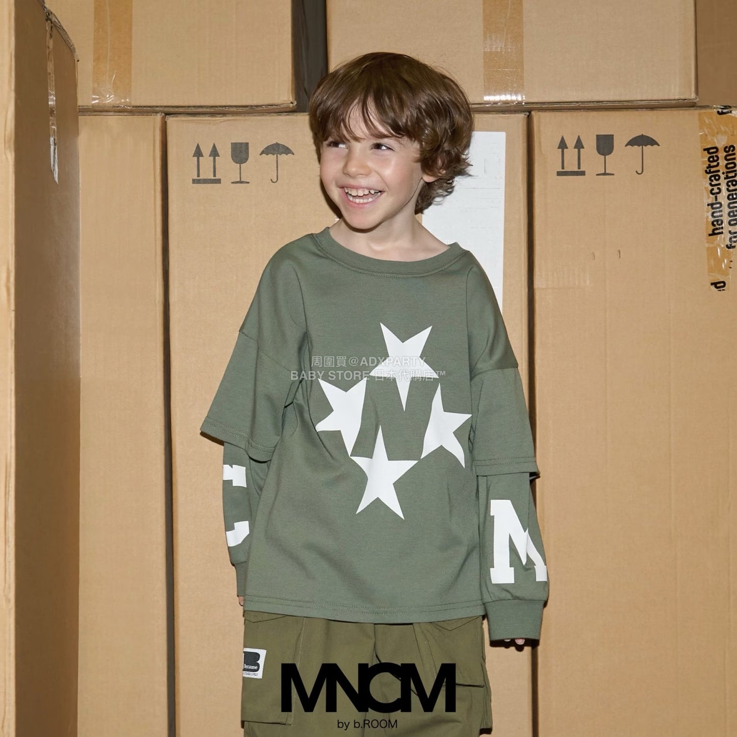 日本童裝 b・R# 吸水速乾 防UV 2Way 前後兩著 印花層疊長袖上衣 110-150cm 男童款 秋季 TOPS