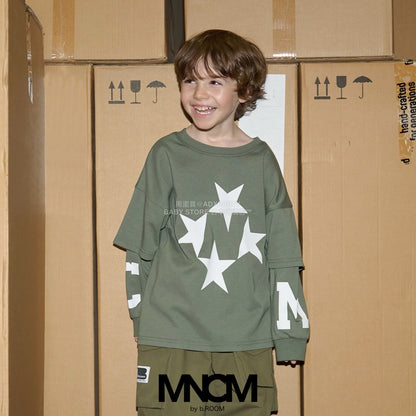 日本童裝 b・R# 吸水速乾 防UV 2Way 前後兩著 印花層疊長袖上衣 110-150cm 男童款 秋季 TOPS