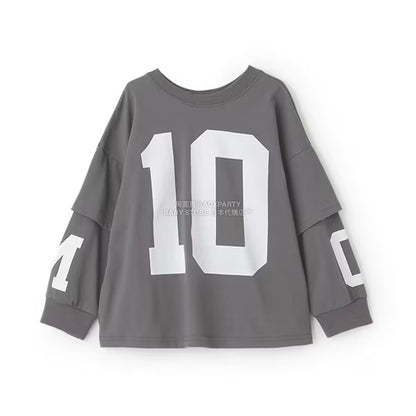 日本童裝 b・R# 吸水速乾 防UV 2Way 前後兩著 印花層疊長袖上衣 110-150cm 男童款 秋季 TOPS