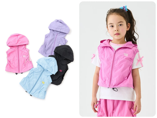 Japanese children's clothing mini#ML waterproof series lightweight breathable hooded vest jacket 100-140cm girls summer outerwear 
