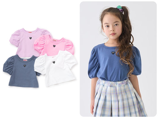 Japanese children's clothing mini #ML anti-fouling series puff sleeve top 90-140cm girls summer TOPS 