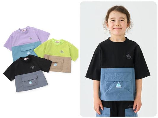 Japanese children's clothing mini#ML mountain pocket color block top 90-140cm boy's summer TOPS 