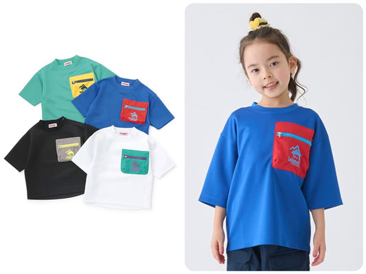 Japanese children's clothing mini#ML waterproof series zipper pocket top 90-140cm boys/girls summer TOPS 