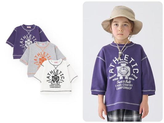 Japanese children's clothing mini#ML line letter print top 90-140cm boy's/girl's summer TOPS 
