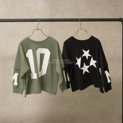 日本童裝 b・R# 吸水速乾 防UV 2Way 前後兩著 印花層疊長袖上衣 110-150cm 男童款 秋季 TOPS