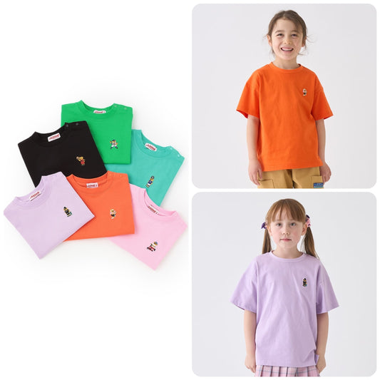 Japanese children's clothing mini#ML anti-fouling series sports embroidered bear top 90-140cm boys/girls summer TOPS 