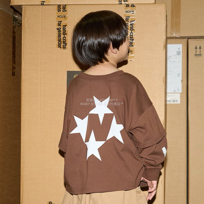 日本童裝 b・R# 吸水速乾 防UV 2Way 前後兩著 印花層疊長袖上衣 110-150cm 男童款 秋季 TOPS