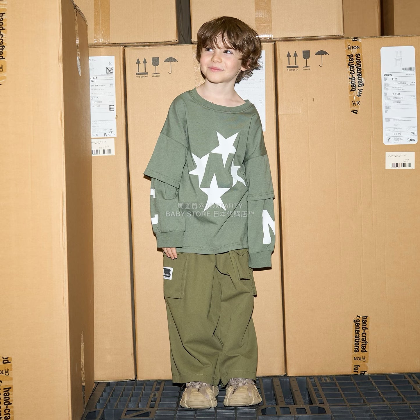 日本童裝 b・R# 吸水速乾 防UV 2Way 前後兩著 印花層疊長袖上衣 110-150cm 男童款 秋季 TOPS