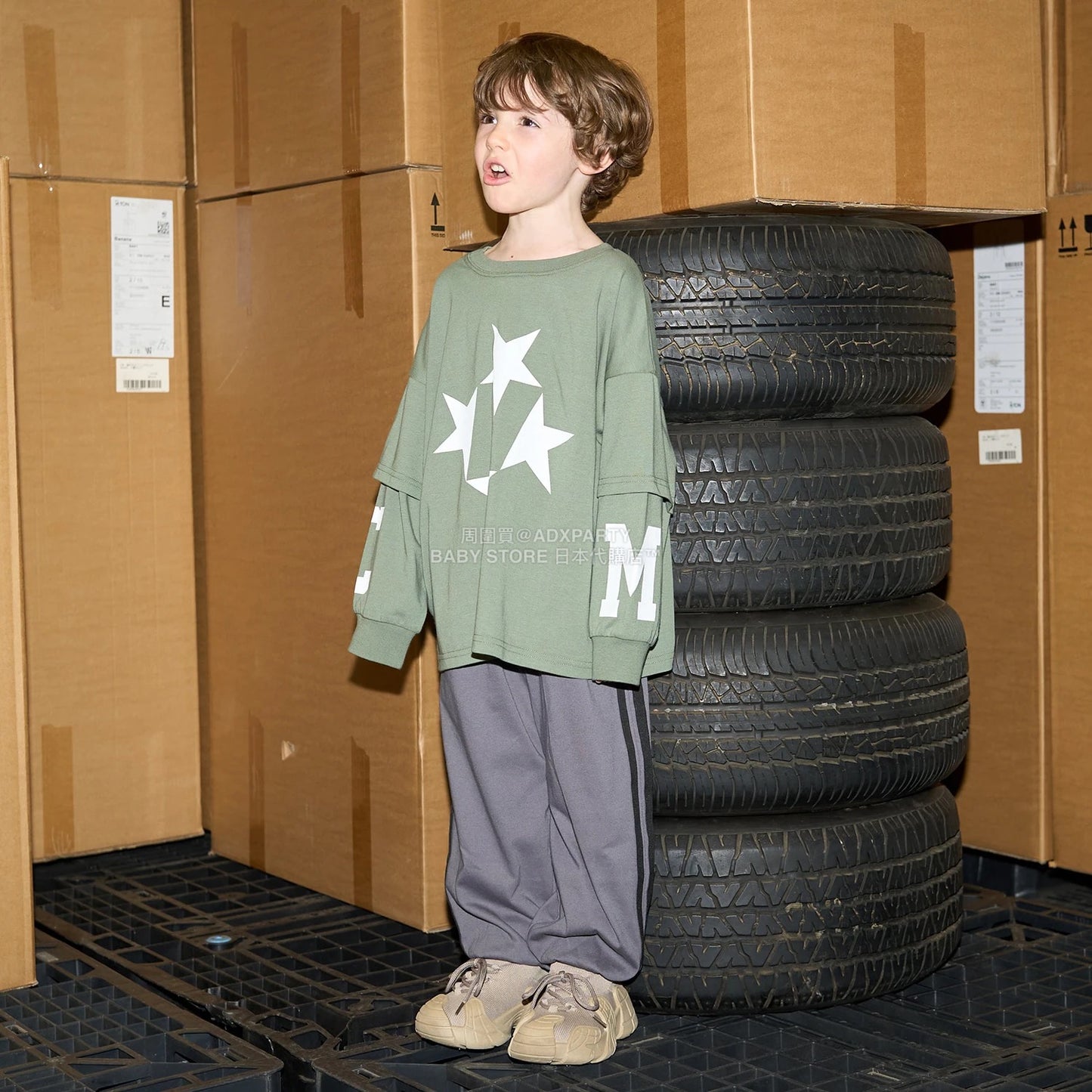 日本童裝 b・R# 吸水速乾 防UV 2Way 前後兩著 印花層疊長袖上衣 110-150cm 男童款 秋季 TOPS