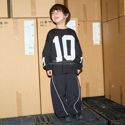 日本童裝 b・R# 吸水速乾 防UV 2Way 前後兩著 印花層疊長袖上衣 110-150cm 男童款 秋季 TOPS