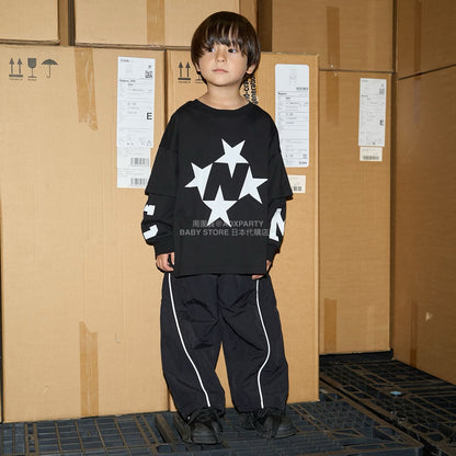 日本童裝 b・R# 吸水速乾 防UV 2Way 前後兩著 印花層疊長袖上衣 110-150cm 男童款 秋季 TOPS