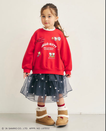 日本童裝 apres les cours x Sanrio 木耳領衛衣 80-140cm 女童款 冬季 TOPS 聖誕紅/新年紅