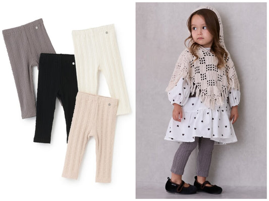 日本童裝 pe#main [乳木果油處理]提花緊身褲 80-130cm 女童款 秋季 PANTS