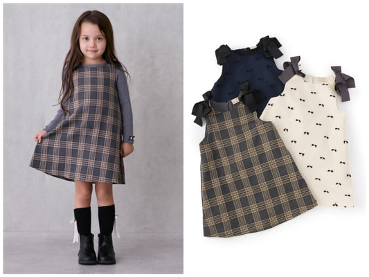 日本童裝 pe#main 蝴蝶結肩帶吊帶裙 80-130cm 女童款 秋季 DRESSES