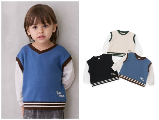 日本童裝 pe#main 假兩件上衣 80-130cm 男童款 秋季 TOPS