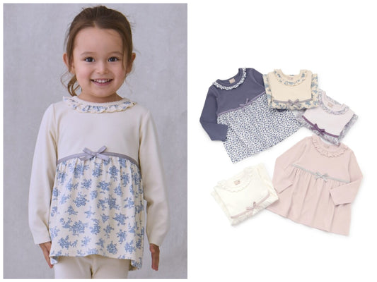 日本童裝 pe#main 拼接絲帶上衣 80-130cm 女童款 秋季 TOPS