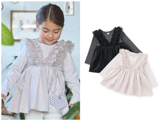 日本童裝 pe#main 拼邊花邊上衣 80-130cm 女童款 秋季 TOPS