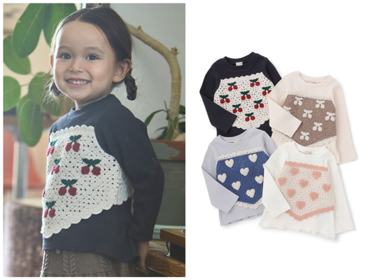 日本童裝 pe#main 鉤針編織拼接長袖上衣 80-130cm 女童款 秋季 TOPS