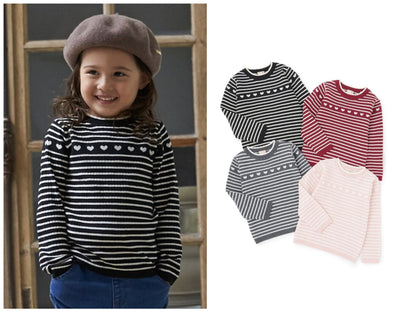 日本童裝 pe#main 心型羅紋針織毛衣 80-130cm 女童款 秋季 TOPS 聖誕紅/新年紅