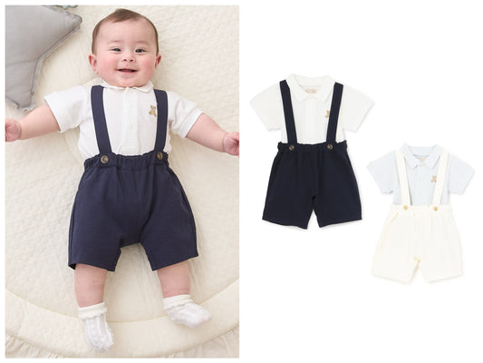 日本童裝 pe#main polo連衣及吊帶褲套裝 70-80cm 男童款 初生嬰兒 夏季 Jumpsuit PANTS