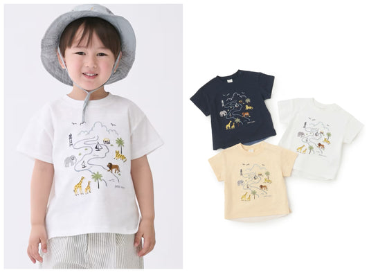 日本童裝 pe#main 野生動物園刺繡短袖上衣 80-130cm 男童款 初生嬰兒 夏季 TOPS