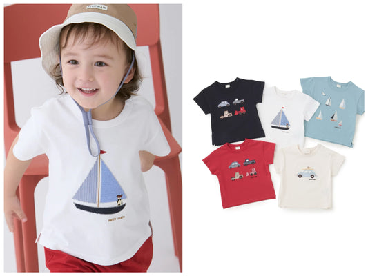 日本童裝 pe#main 遊艇/汽車貼花短袖上衣 80-130cm 男童款 夏季 TOPS