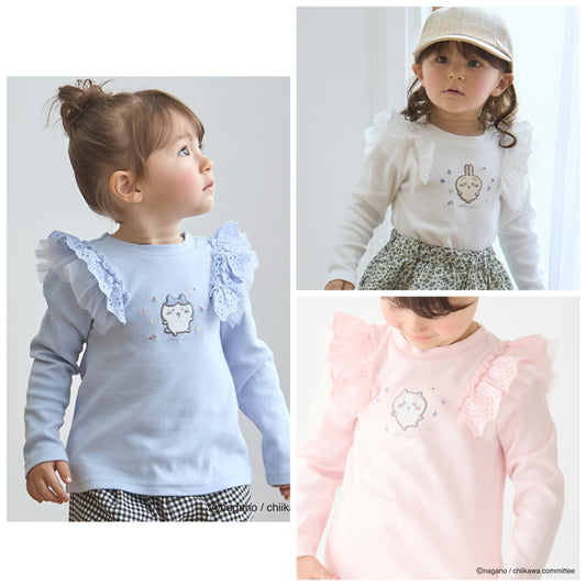 日本童裝 pe#main x Chiikawa 蕾絲肩袖上衣 80-130cm 女童款 夏季 TOPS