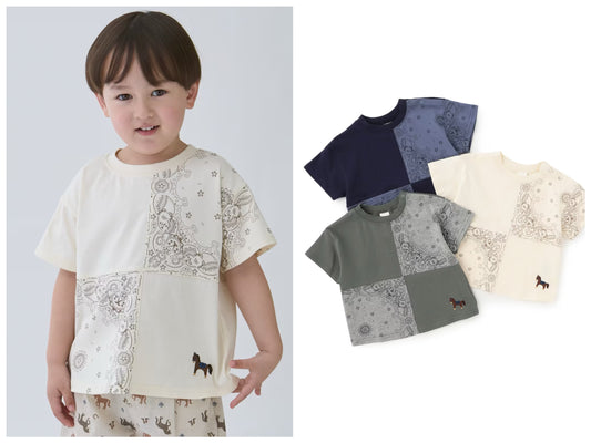日本童裝 pe#main 拼布短袖上衣 80-130cm 男童款 夏季 TOPS