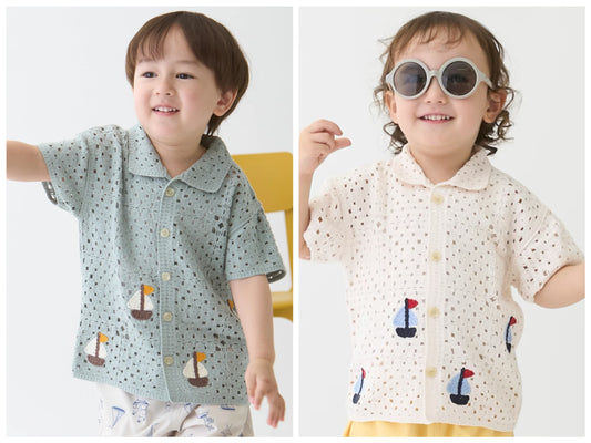 日本童裝 pe#main 鉤針開領襯衫 80-130cm 男童款 夏季 TOPS