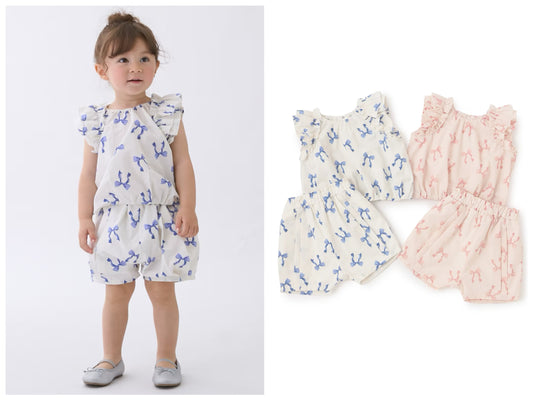 日本童裝 pe#main 蝴蝶結圖案兩件套裝 80-130cm 女童款 夏季 TOPS PANTS