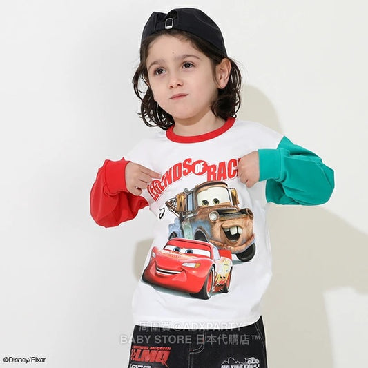 Japanese BDL x Disney Cars two-tone sleeve top 90-130cm boys' autumn TOPS 