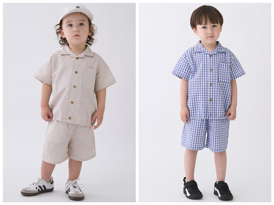 日本童裝 pe#main 格子布帛兩件套裝 80-130cm 男童款 夏季 TOPS PANTS