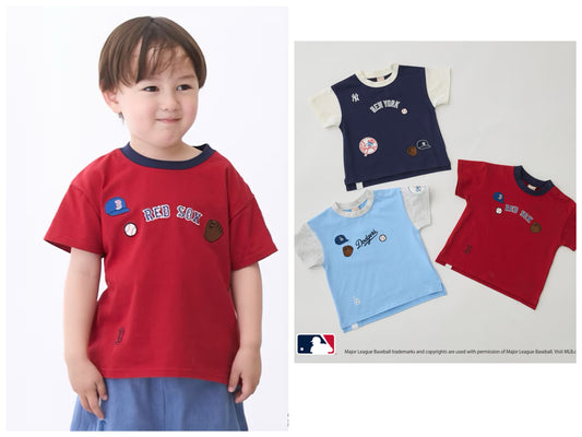 日本童裝 pe#main x 【MLB】徽章貼花上衣 80-130cm 男童款 夏季 TOPS