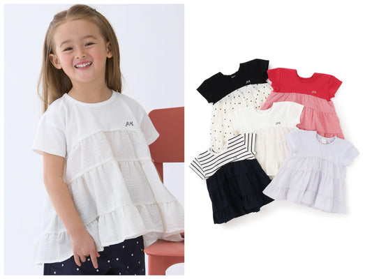 日本童裝 pe#main 拼接上衣 80-130cm 女童款 夏季 TOPS