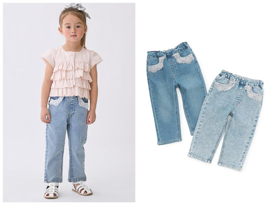 日本童裝 pe#main 蕾絲口袋牛仔長褲 80-130cm 女童款 夏季 PANTS